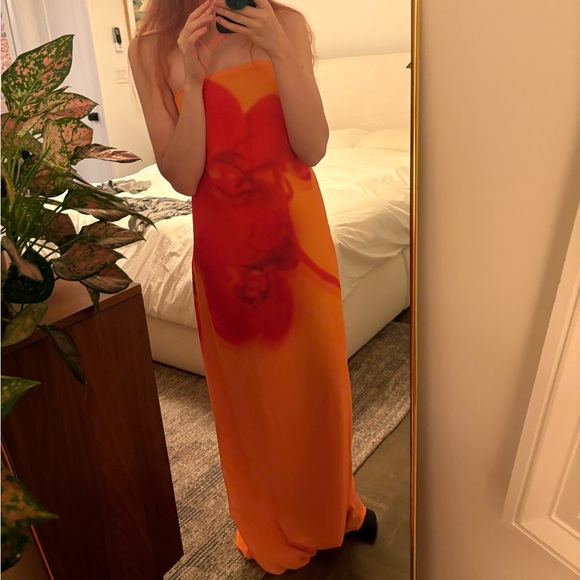Orange Strapless Chiffon Maxi Dress - Picture 1 of 7